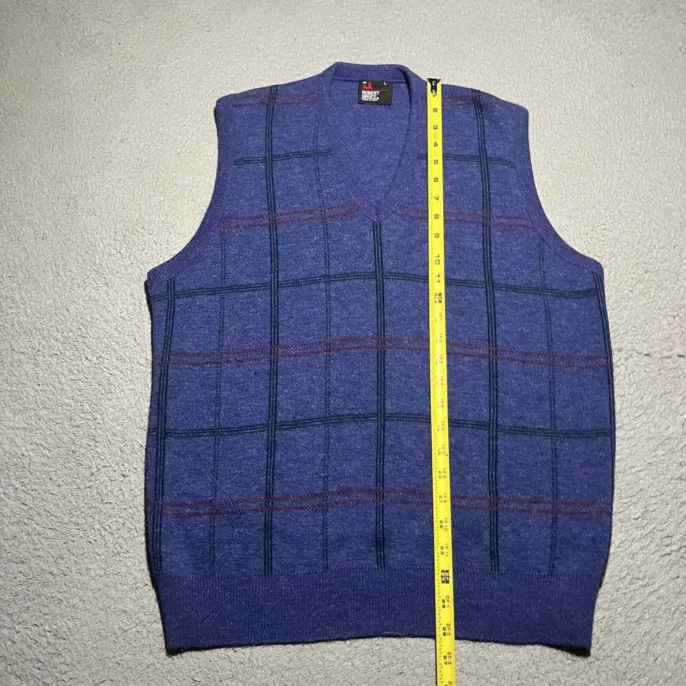 Vtg Robert Bruce Sweater Vest Mens Large Blue Acrylic Made in USA V Neck Union